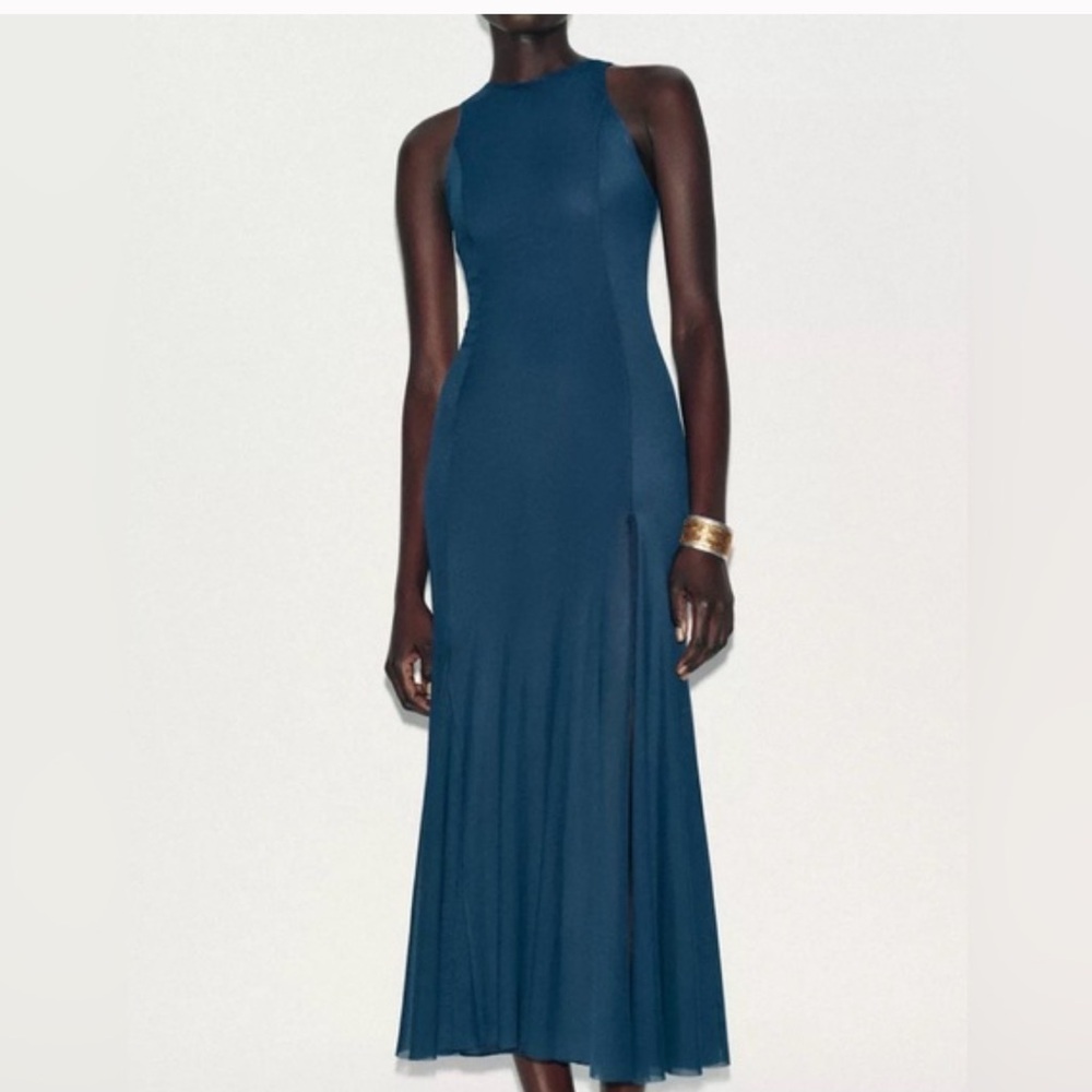 Zara NWT long tulle godet midi dress blue 5039/830 - Picture 5 of 7